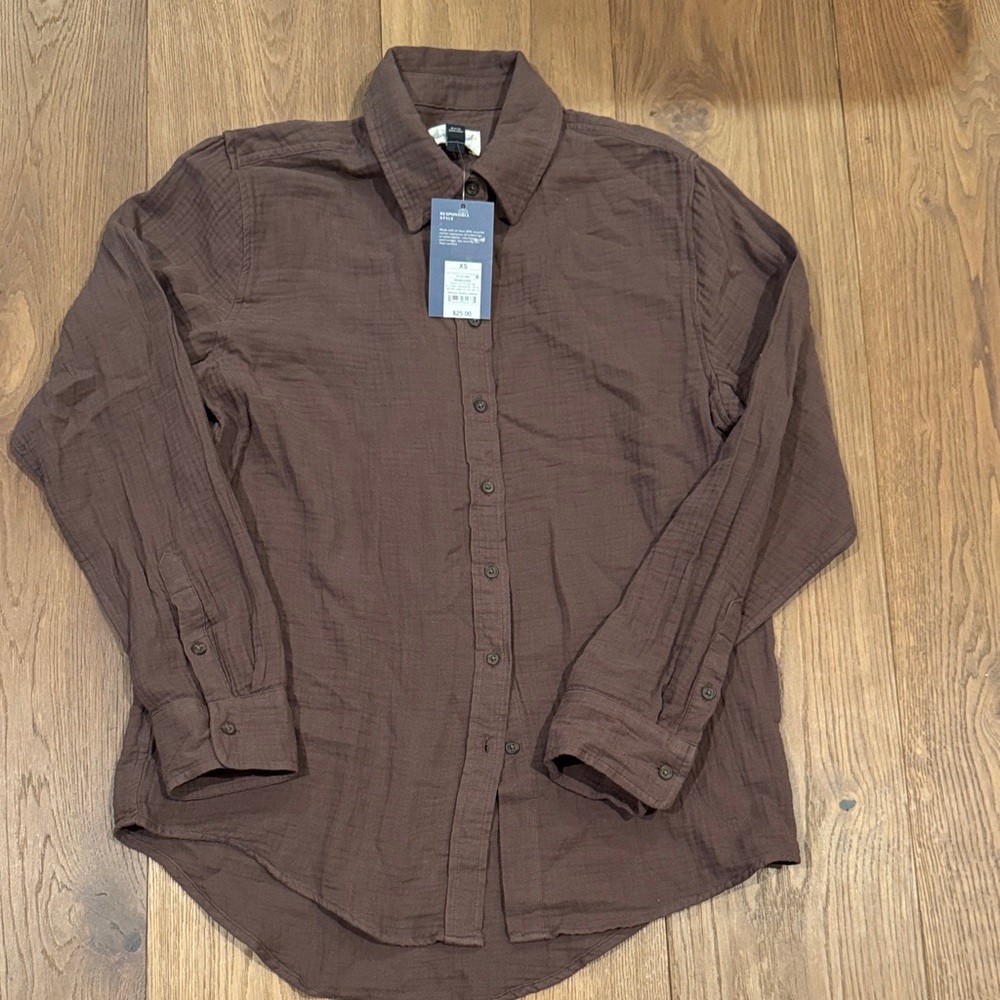 Universal Thread Casual Button Down Shirt - Dark Brown